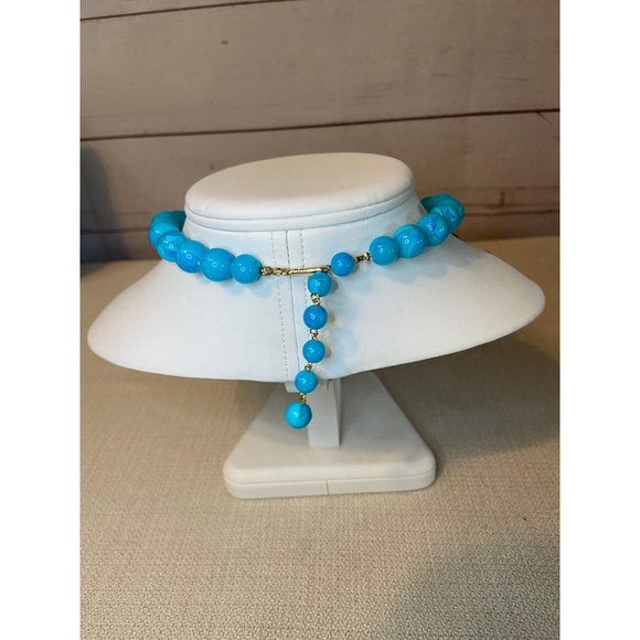 Vintage Marbled Blue Beaded Necklace - Picture 5 of 7